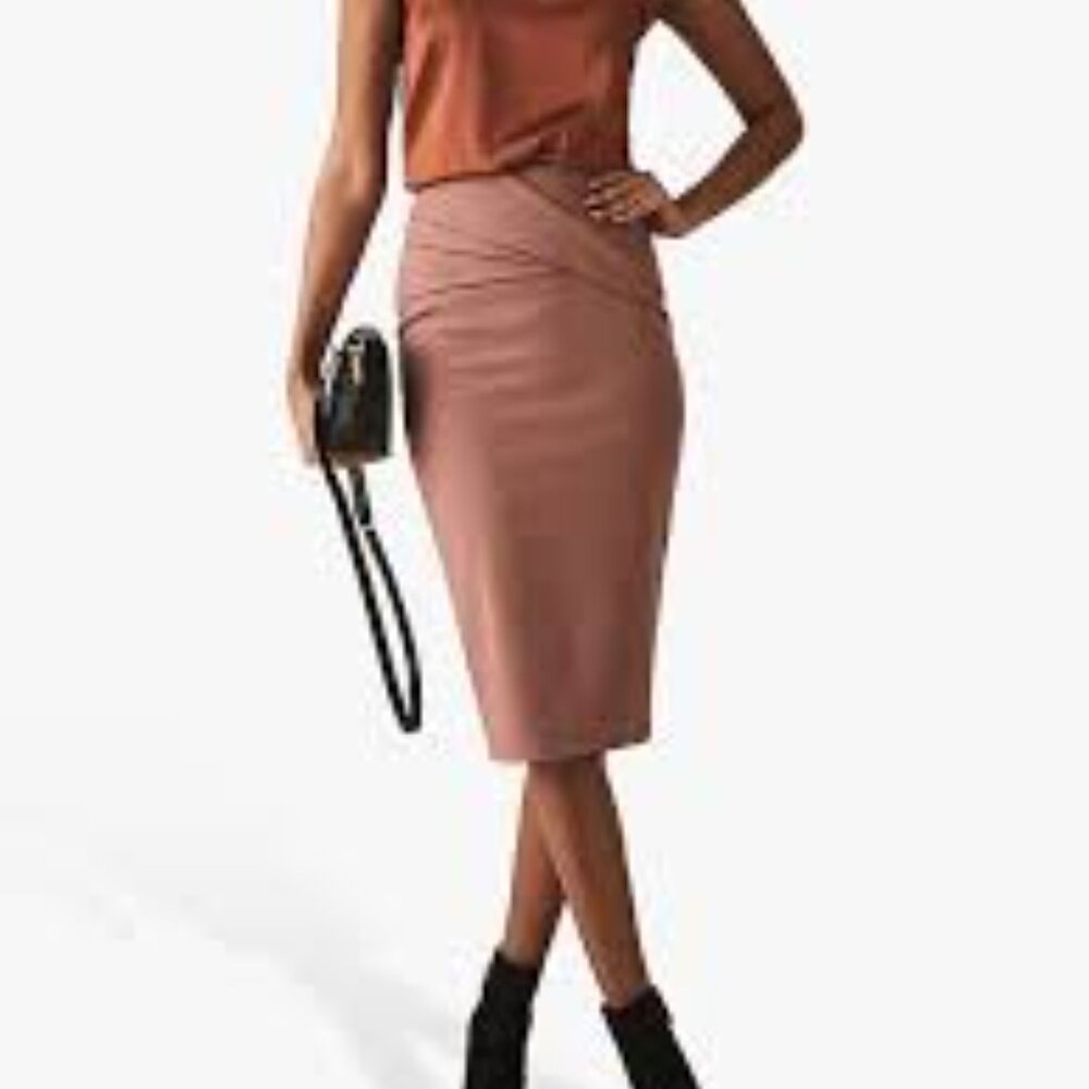 ✅ Reiss‎ Icia Pleat Front Pencil Skirt, Mink SIZE 2